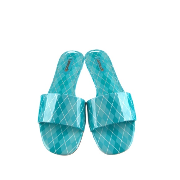 Larroude - Ivy Flat Mule Turquoise Aqcua Argyle patent leather - Picture 5 of 11